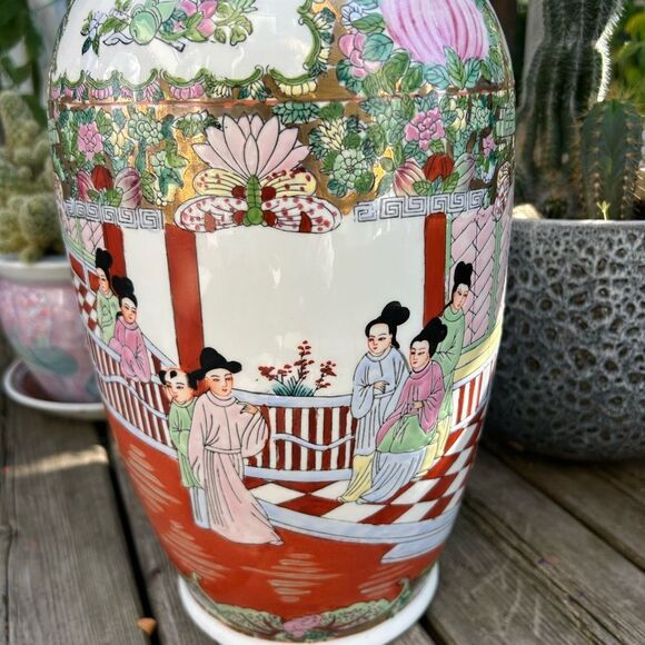 Large Antique Famille Rose Porcelain Vase Chinese Floral Figural Birds 18.5 Inch - Picture 8 of 16